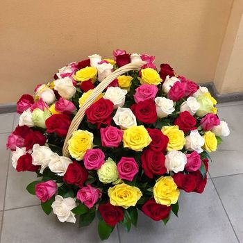 101 роза в корзине ,Эквадор, 60см
